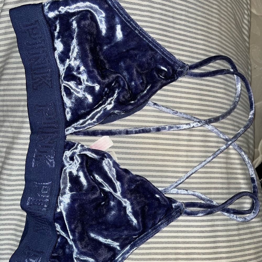 Pink brand navy blue suede bralette